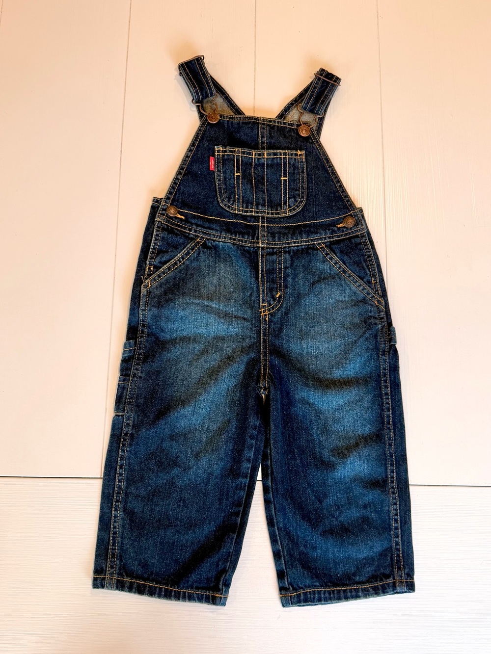 Levi's Kids Denim Carpenter Overalls Medium Dark Wash Red Tab